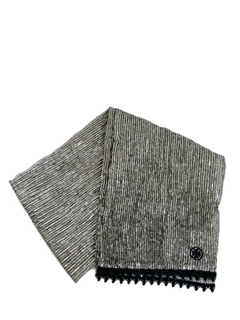 Tory Burch Silver Gold Lame Beaded Scarf Party Event Lightweight